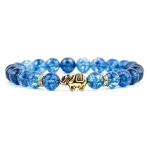 Chic Blue Stretch Bracelet with Gold Elephant Accent